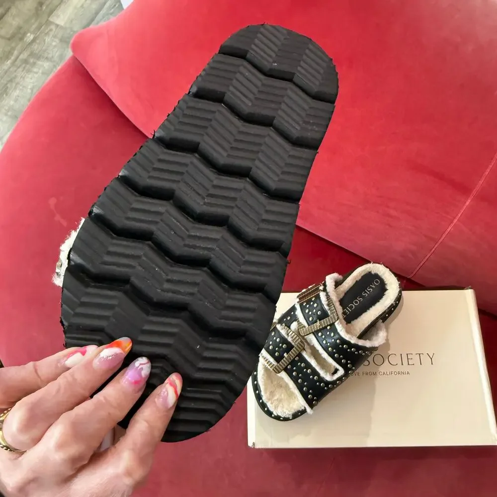 Oasis Society Sherpa Lined Studded Slide Sandals 8.5 - Picture 4 of 5